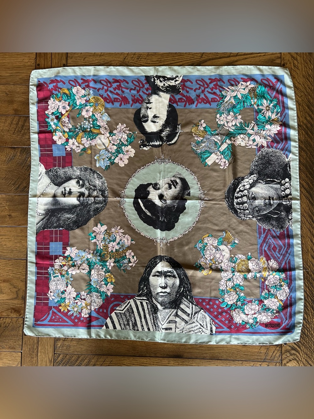 Vintage Moschino Silk Scarf Square Multicolor Cultural Women 90’s *No Tag *READ
